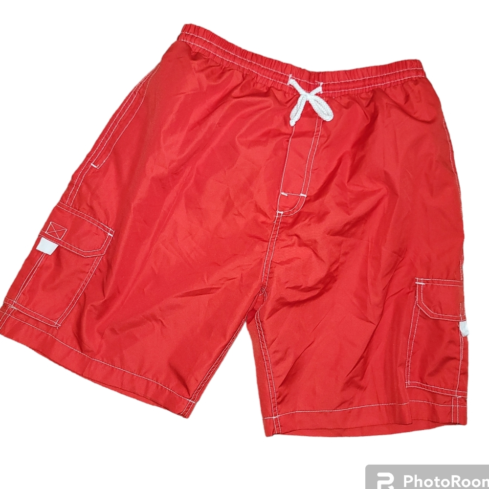 Jon Lauren Red Swim Trunks Board Shorts Boys XL 18/20 Beach Poolside Vacation